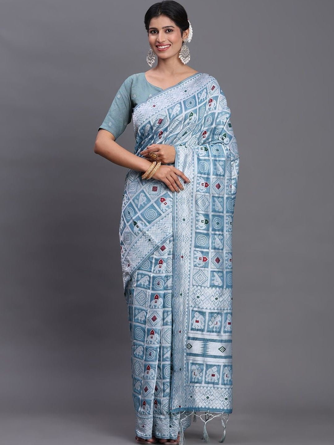 Women Elegant Fendy Satin Silk Saree with Embroidery Work & Blouse Party Wear Saree