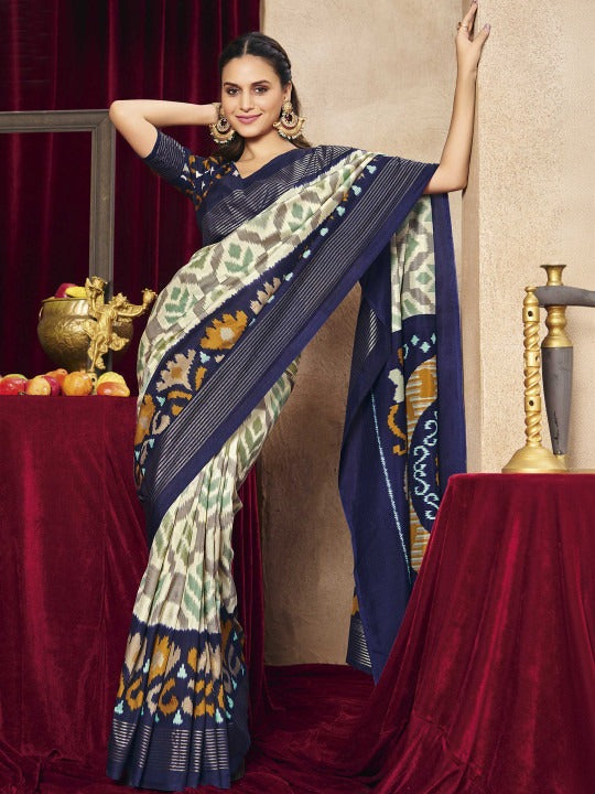 Women Embroidered Border Satin Silk Saree with Attached Blouse Festive Saree