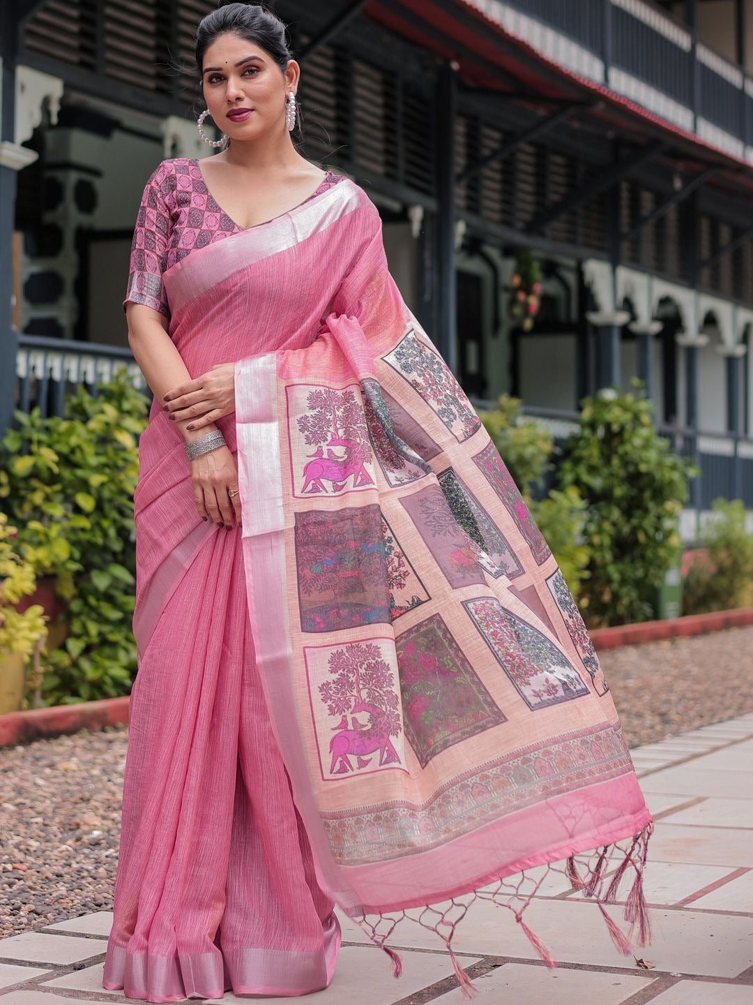 Women Satin Silk Embroidered Saree with Attached Blouse Premium Festive Wear Saree