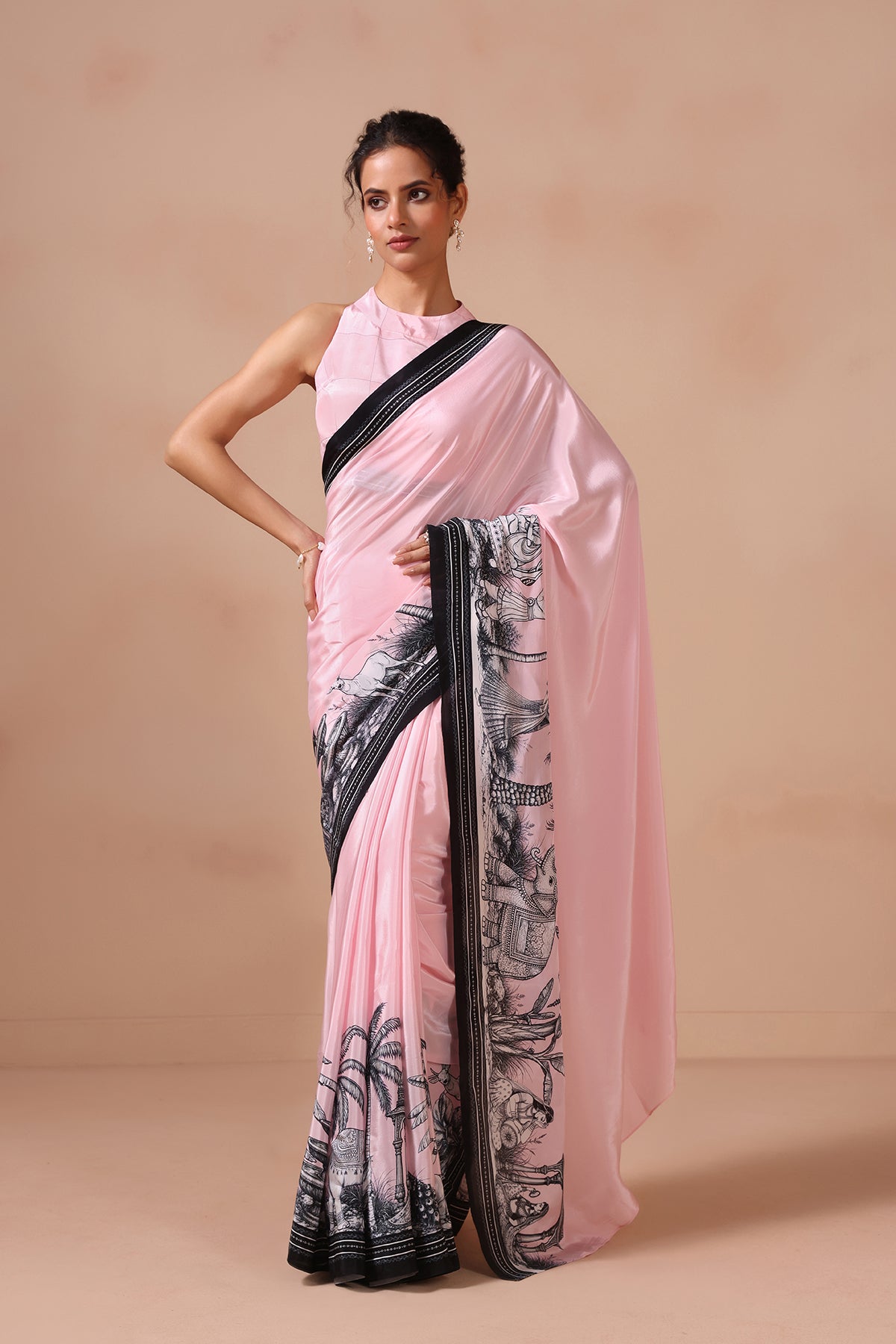 Gulraas – Pink Drape Adorned with Kalamkari Motifs