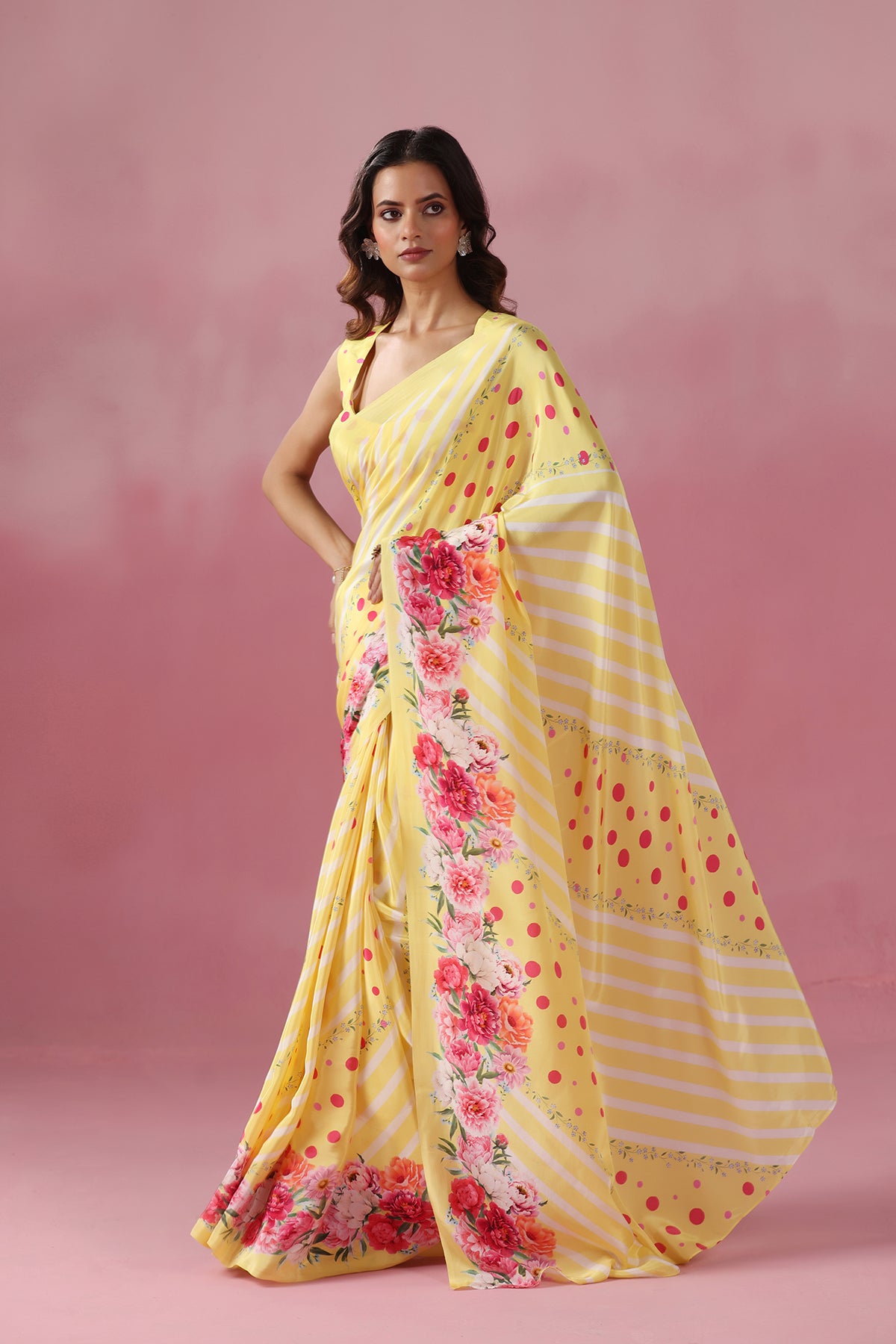 Polka Baagicha –Yellow with Florals with Playful Polka Twist