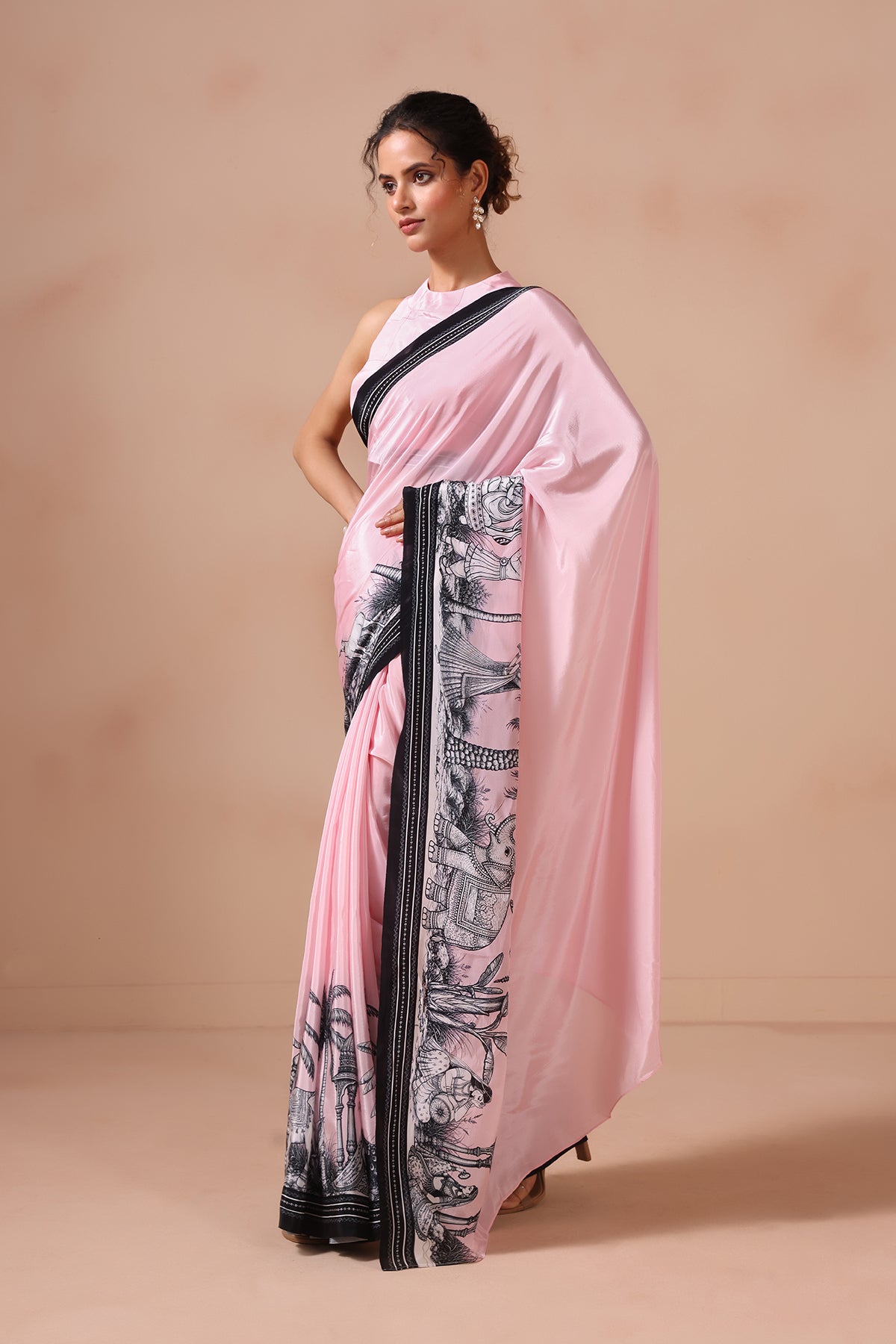 Gulraas – Pink Drape Adorned with Kalamkari Motifs
