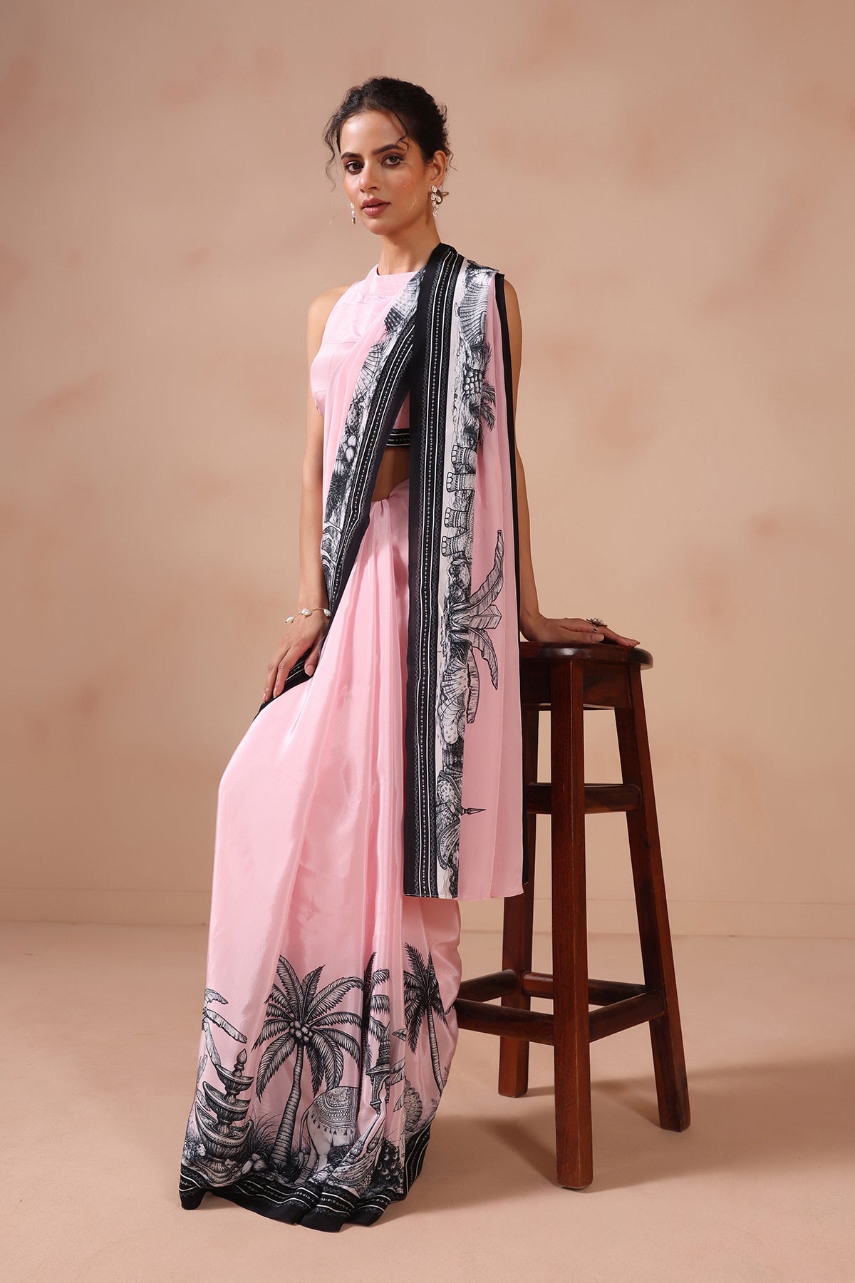 Gulraas – Pink Drape Adorned with Kalamkari Motifs