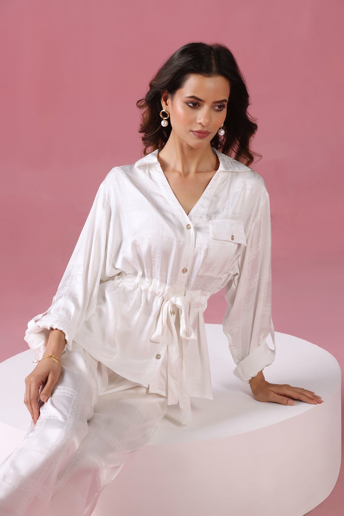 Ivory Check - White Premium Coord Set with Wrap Sleeves