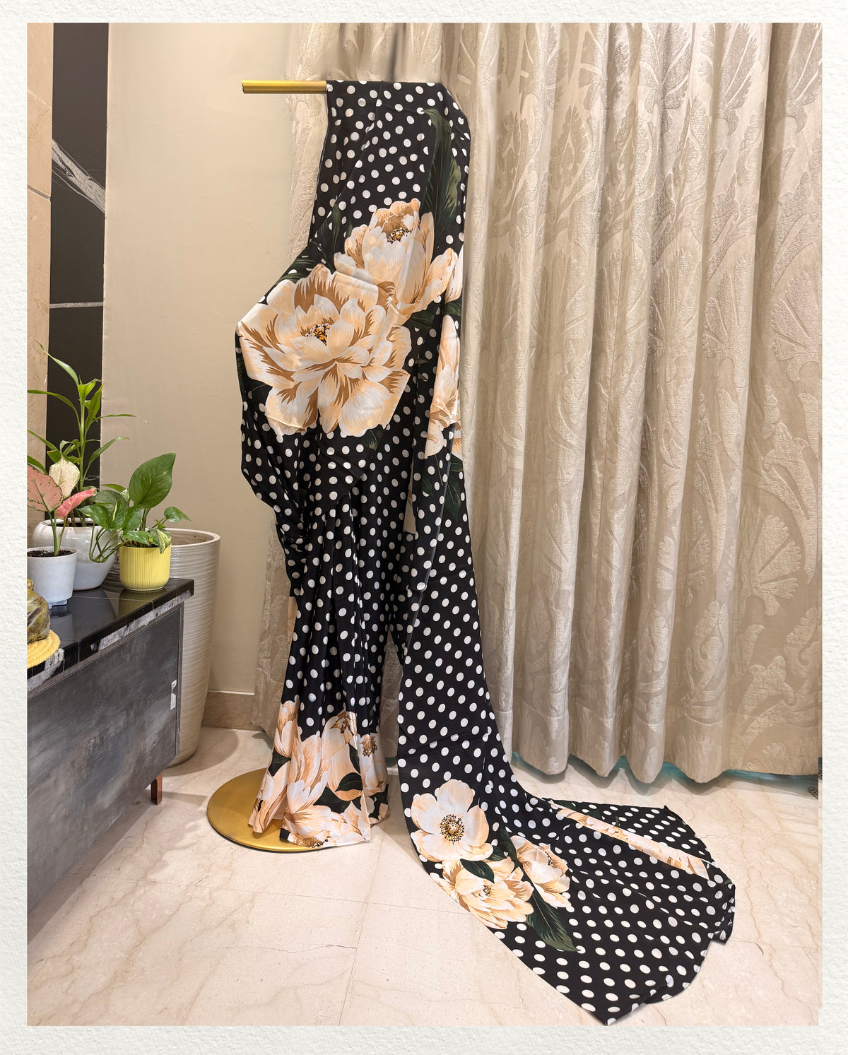 Phool Raatri : A rich, deep base canvas adorned with blooming floral motifs| Pure Crepe