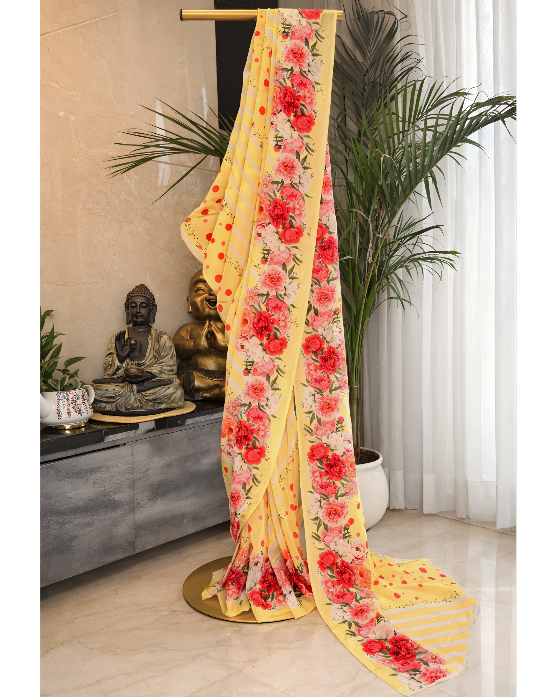 Polka Baagicha –Yellow with Florals with Playful Polka Twist