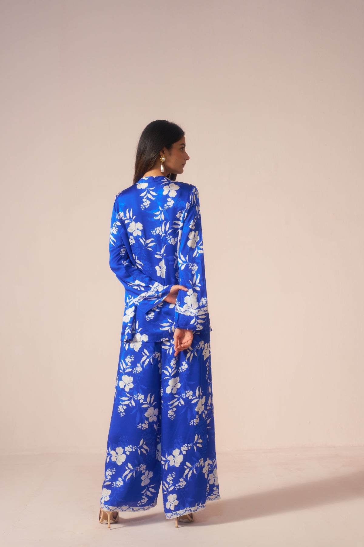 Neelphool – Blue Coord Set with White Floral Elegance