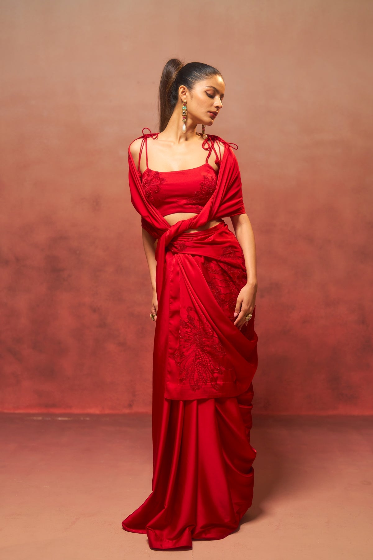 Gul-e-Noor – Hand-Embroidered Red Saree