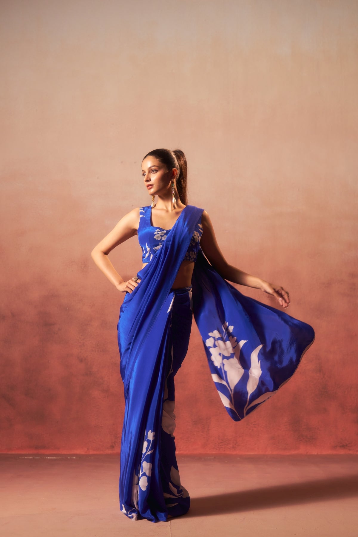 Neelphool – Blue Saree with White Floral Elegance