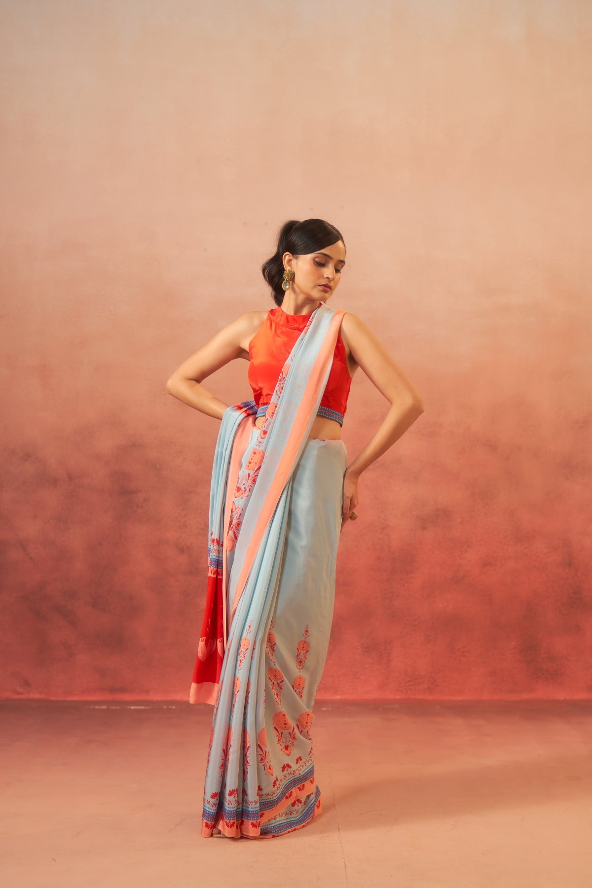 Samudra – Waves of Blue & Orange Elegance