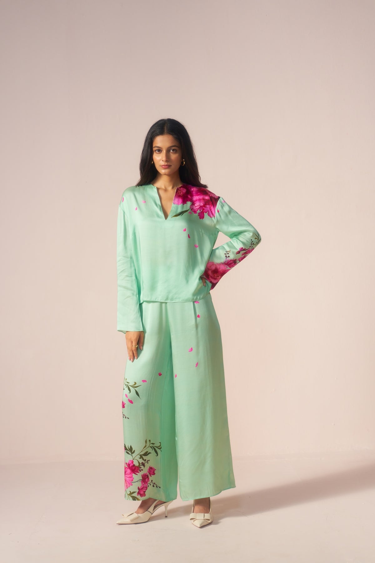 Gulbagh – Green Coord Set with Floral Bird Charm