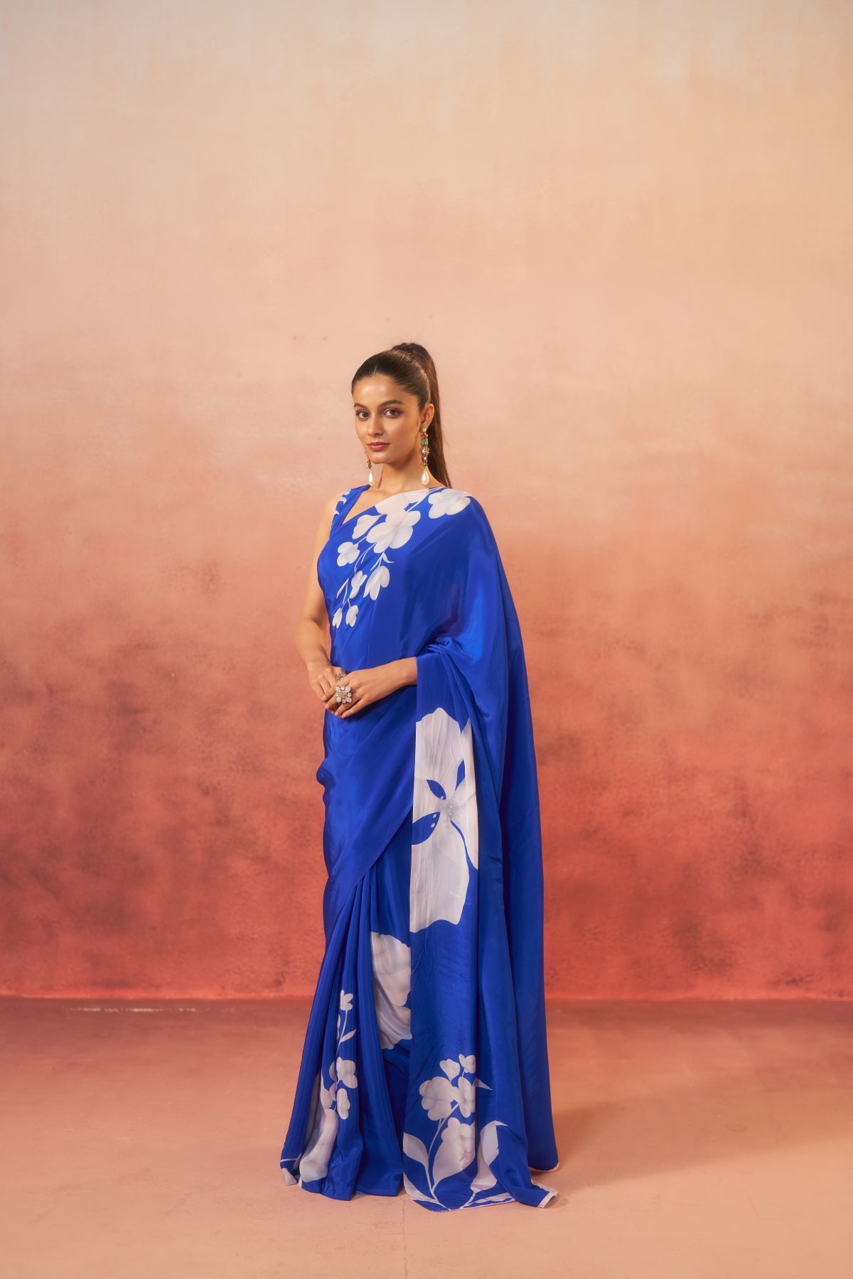 Neelphool – Blue Saree with White Floral Elegance