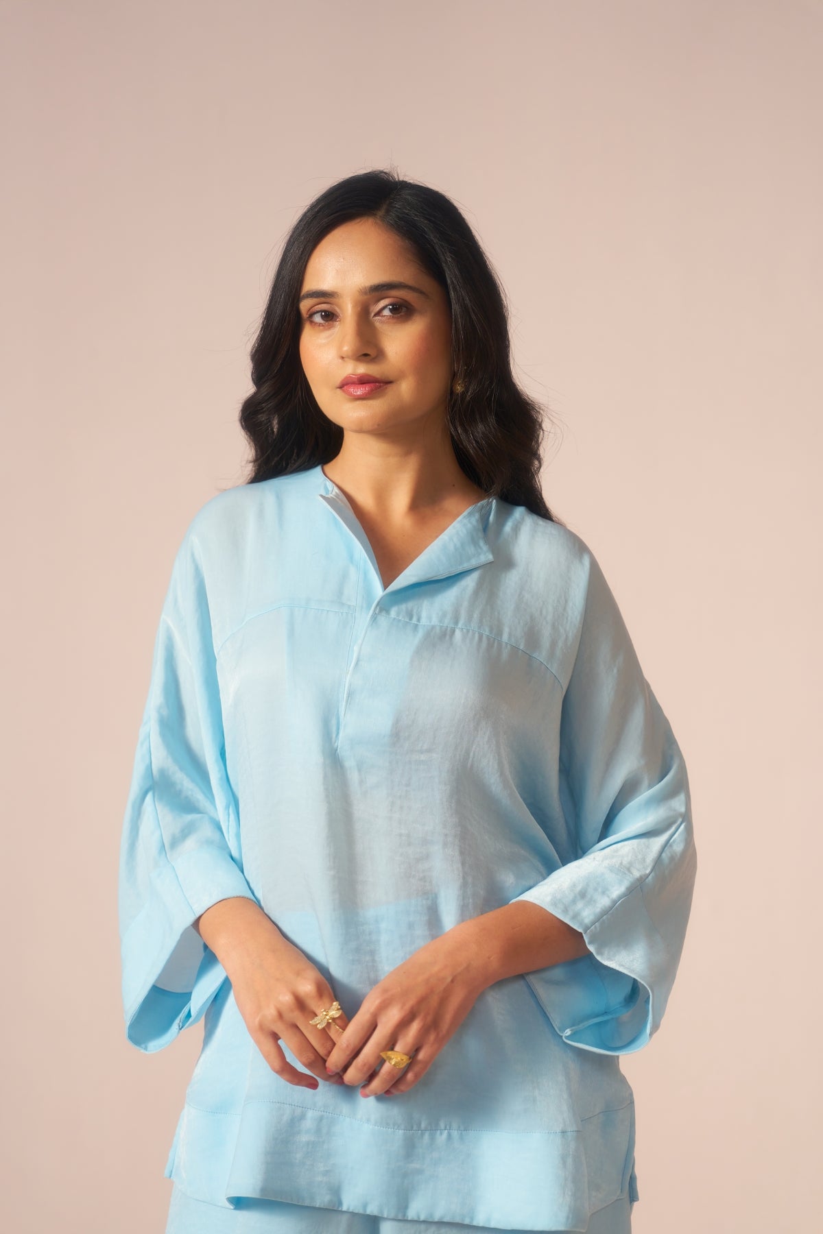 Sky Drift – Sky Blue Coord Set with Slit Pants