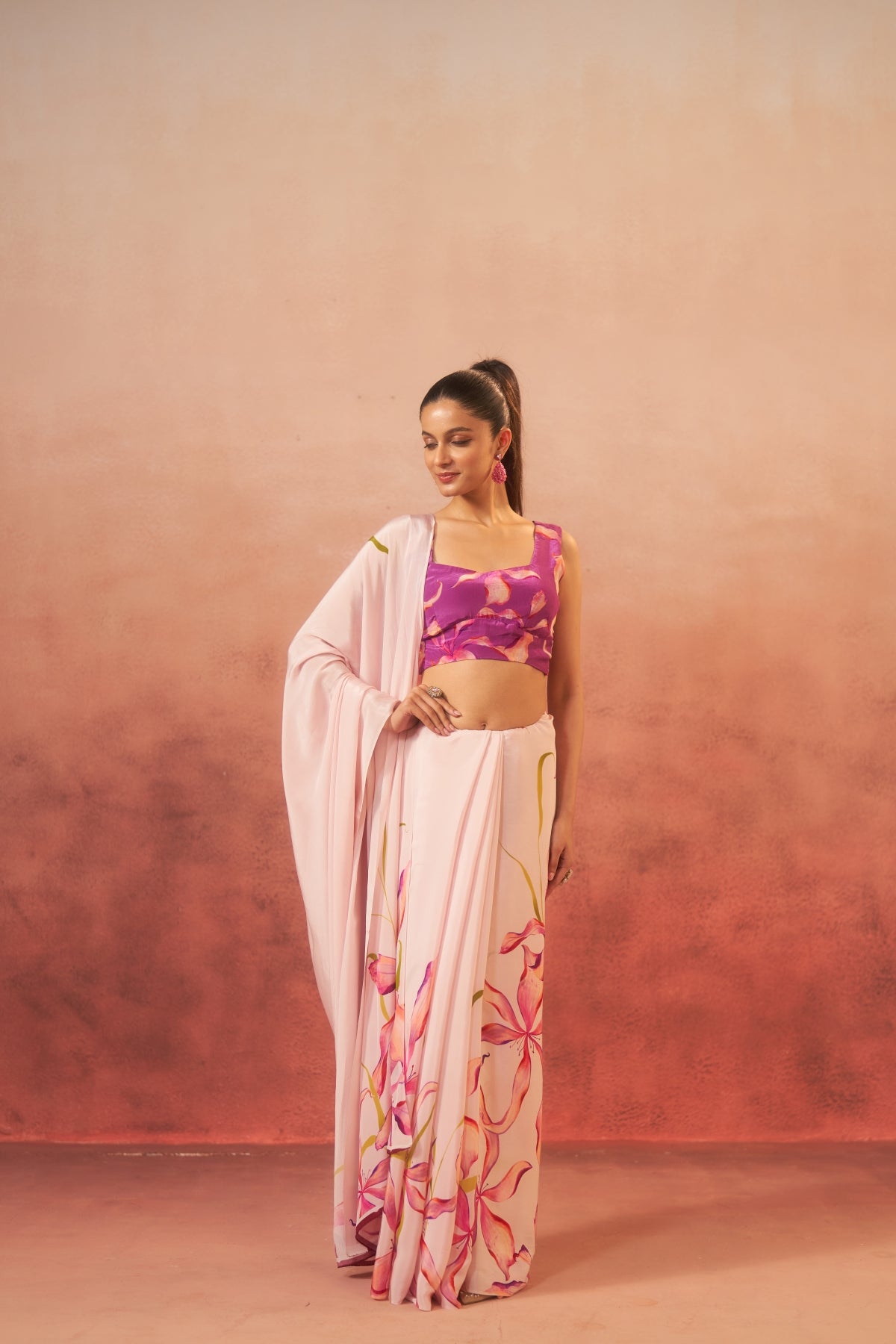 Nargis – Lily Bloom in Soft Beige (Pure Crepe)