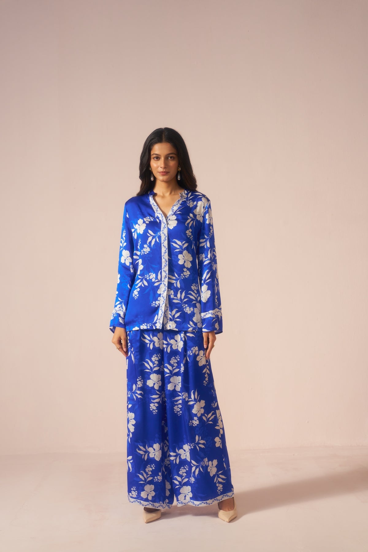 Neelphool – Blue Coord Set with White Floral Elegance