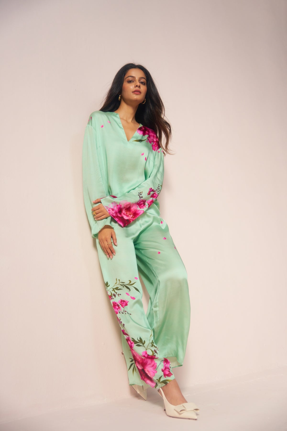 Gulbagh – Green Coord Set with Floral Bird Charm