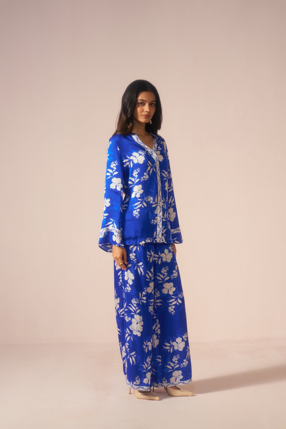 Neelphool – Blue Coord Set with White Floral Elegance