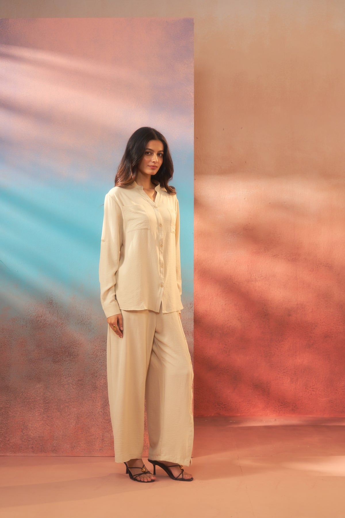 Sand Dusk – Beige Coord Set with Buttons