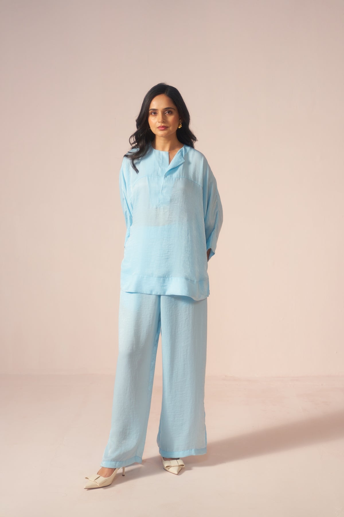 Sky Drift – Sky Blue Coord Set with Slit Pants