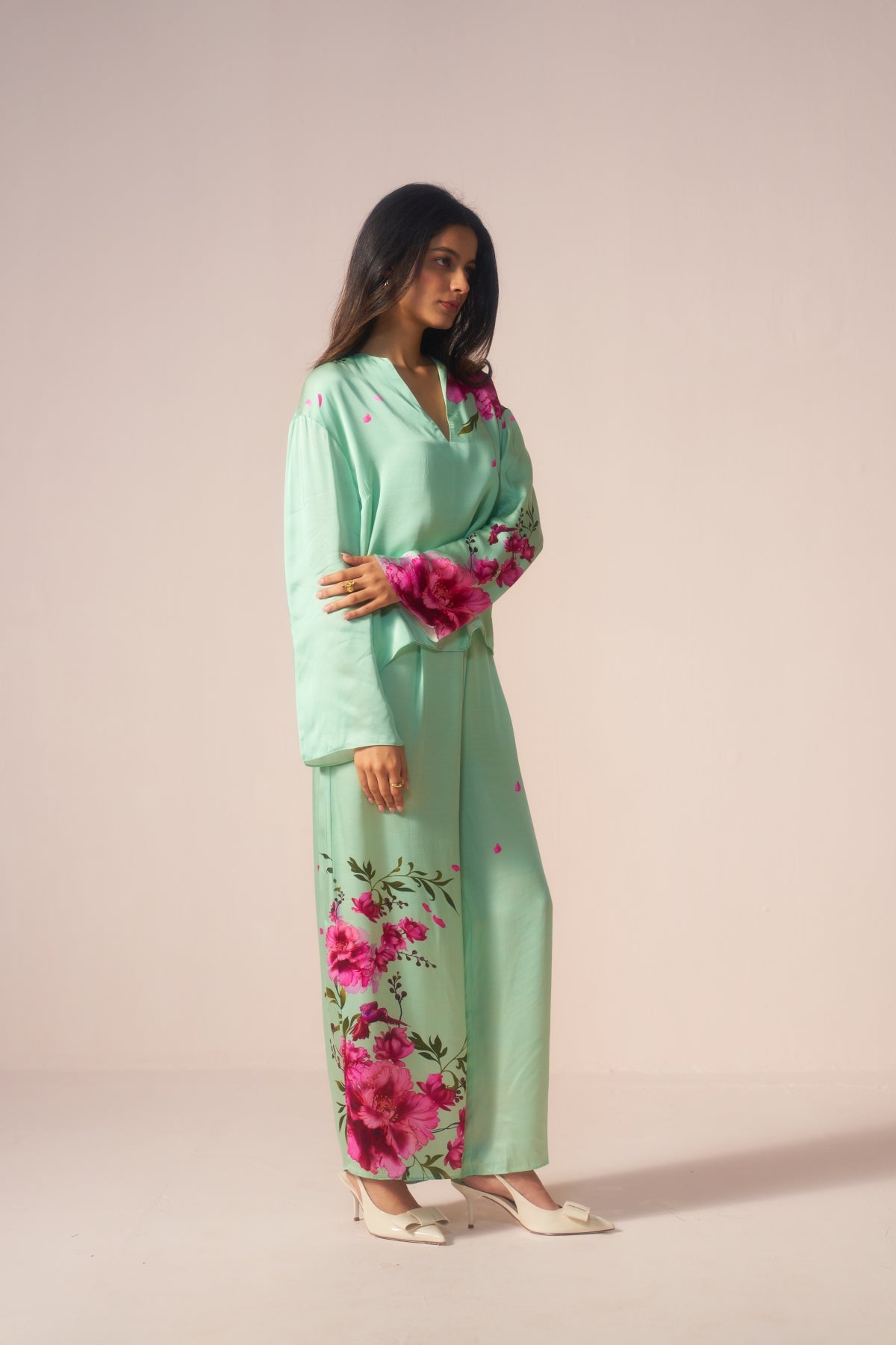 Gulbagh – Green Coord Set with Floral Bird Charm