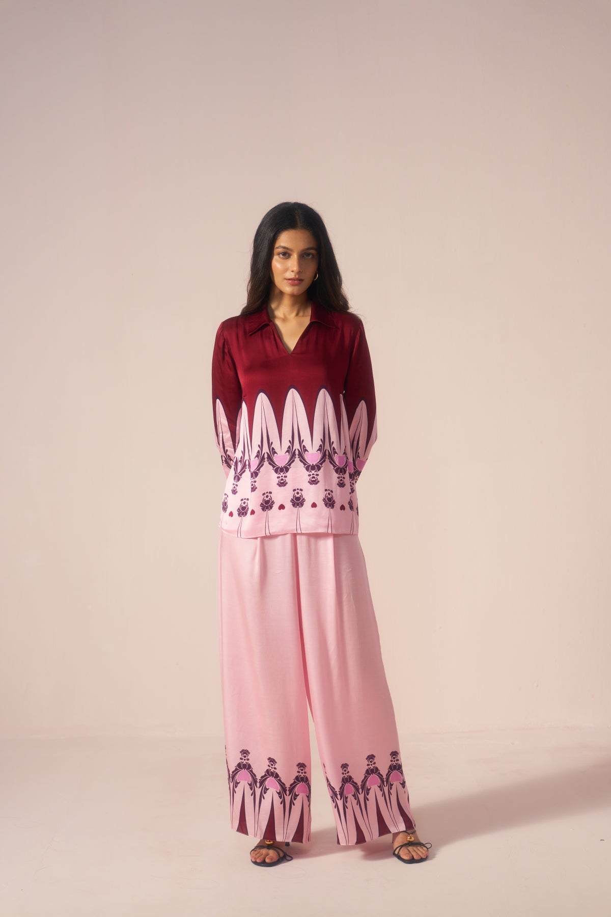 Gulnaar – Pink with Maroon Motifs Coord Set