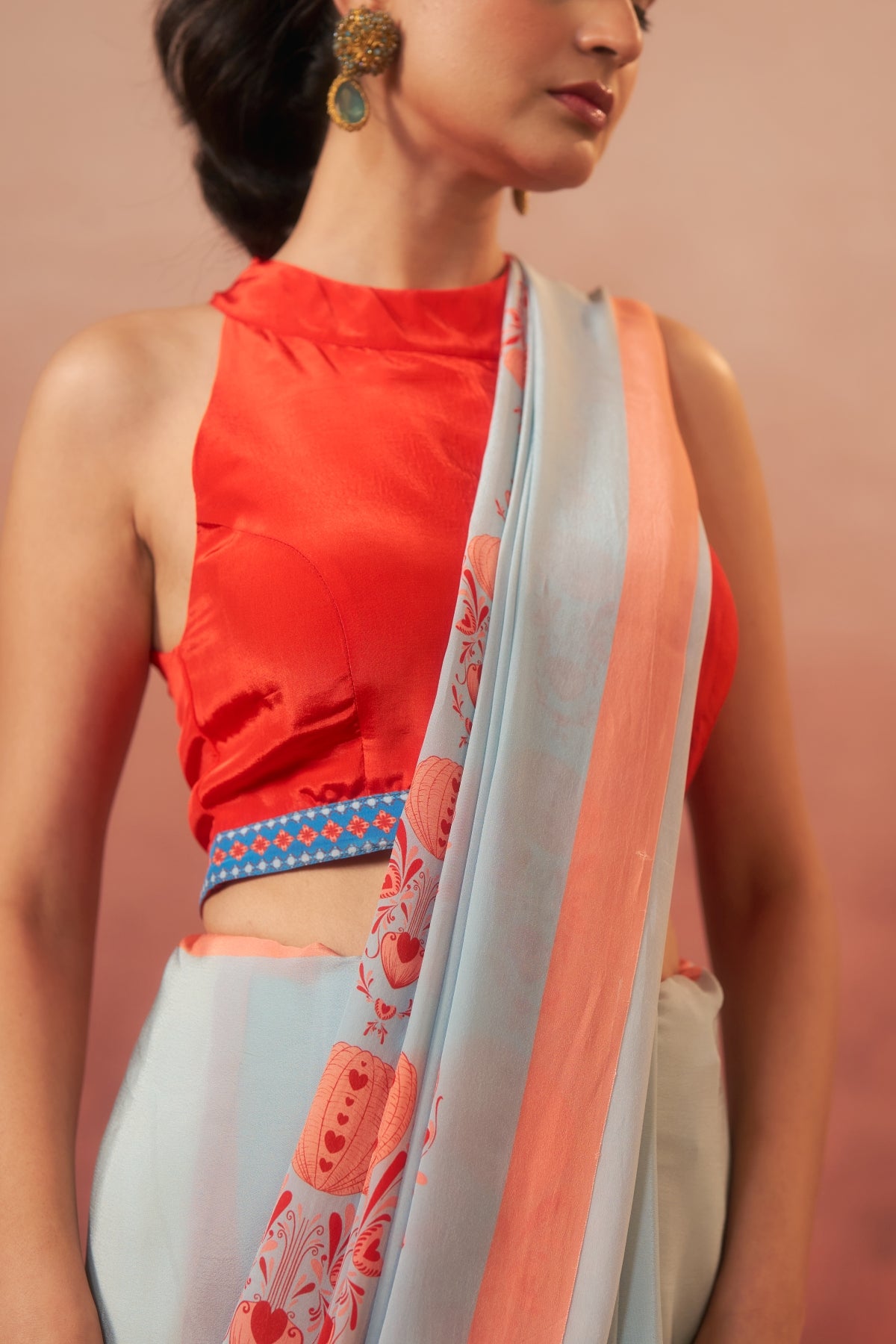 Samudra – Waves of Blue & Orange Elegance (Pure Crepe)