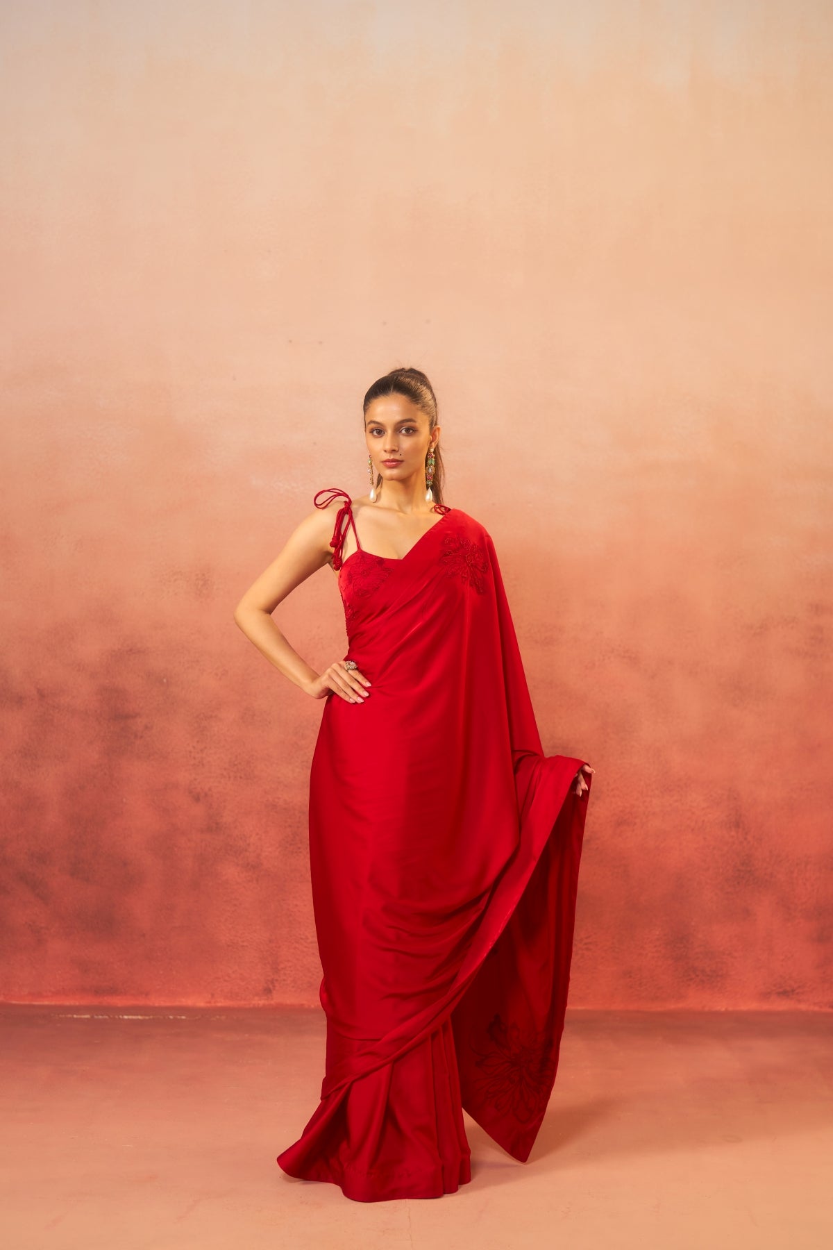 Gul-e-Noor – Hand-Embroidered Red Saree