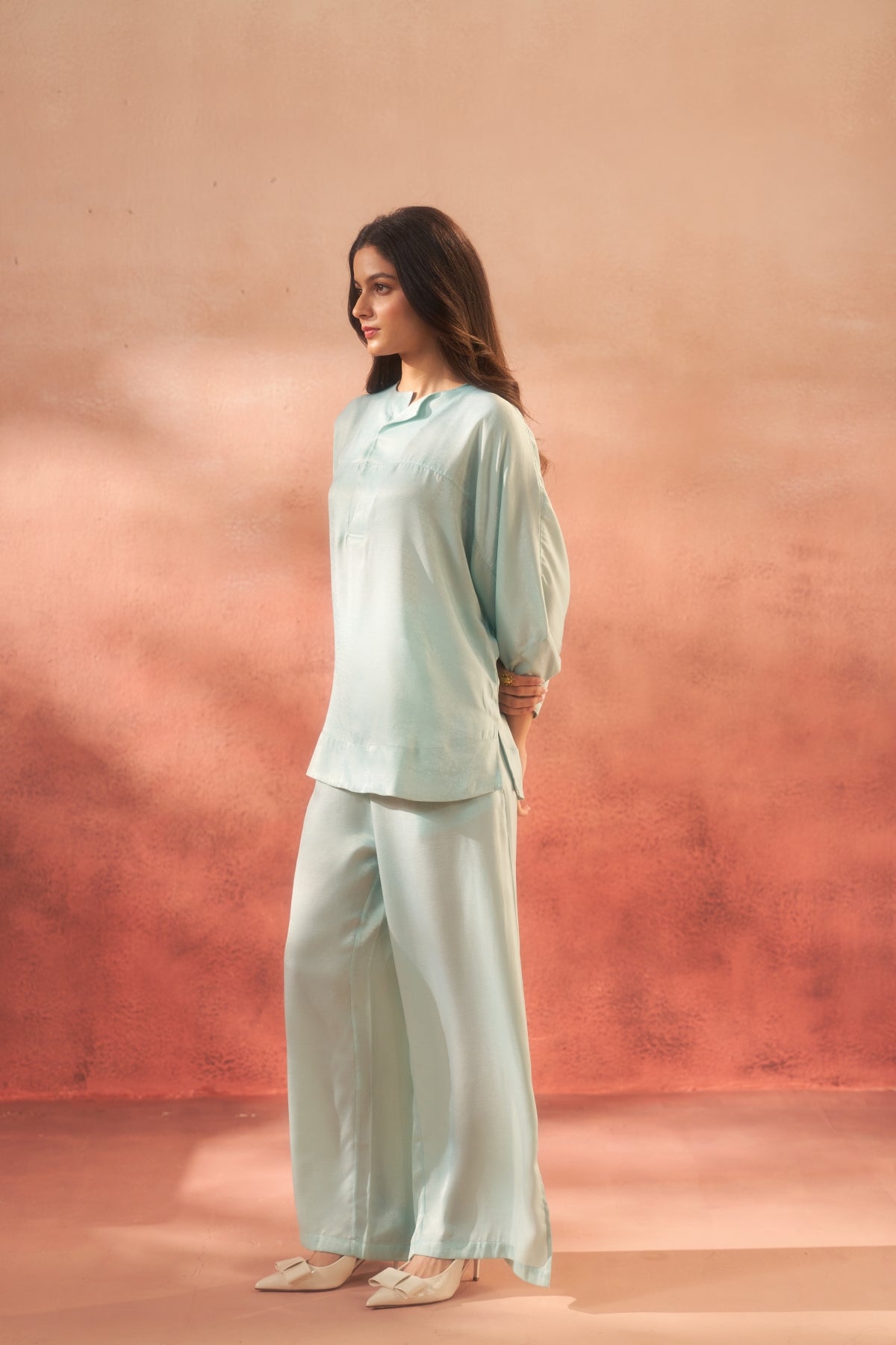 Verde Breeze (Cyan Green Cordset – Slit Pants)
