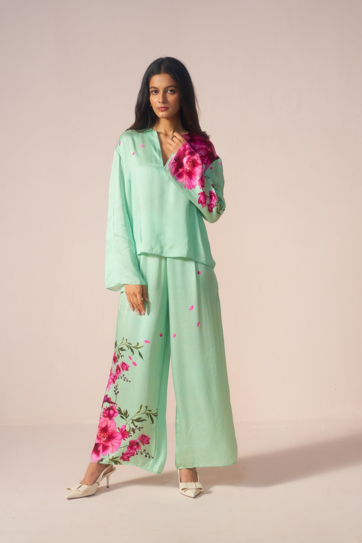 Gulbagh – Green Coord Set with Floral Bird Charm