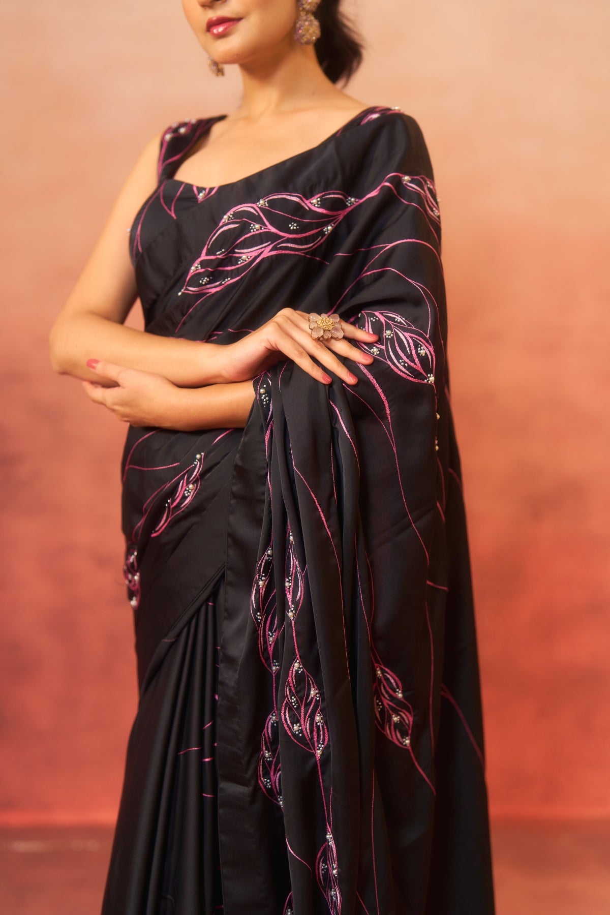 Sitara – Black Elegance Adorned with Pearls