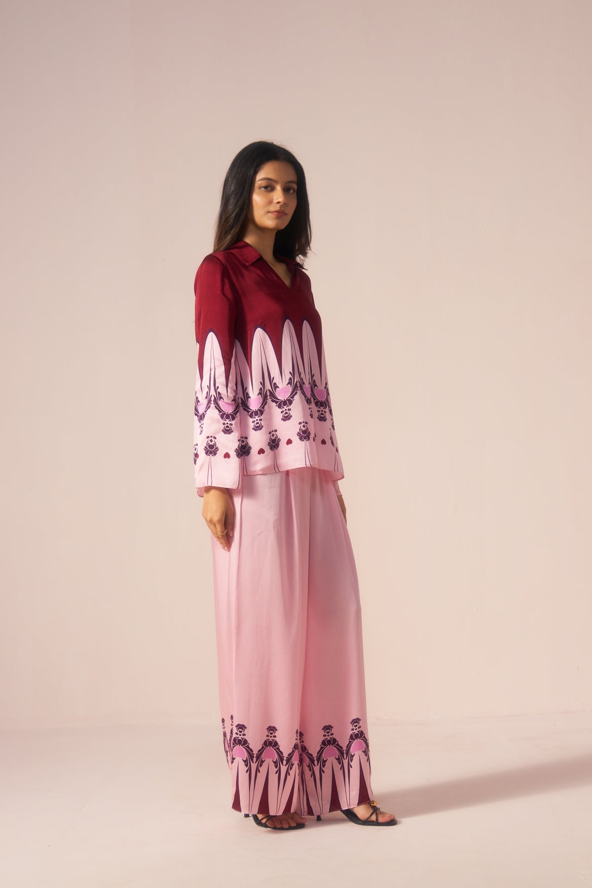 Gulnaar – Pink with Maroon Motifs Coord Set