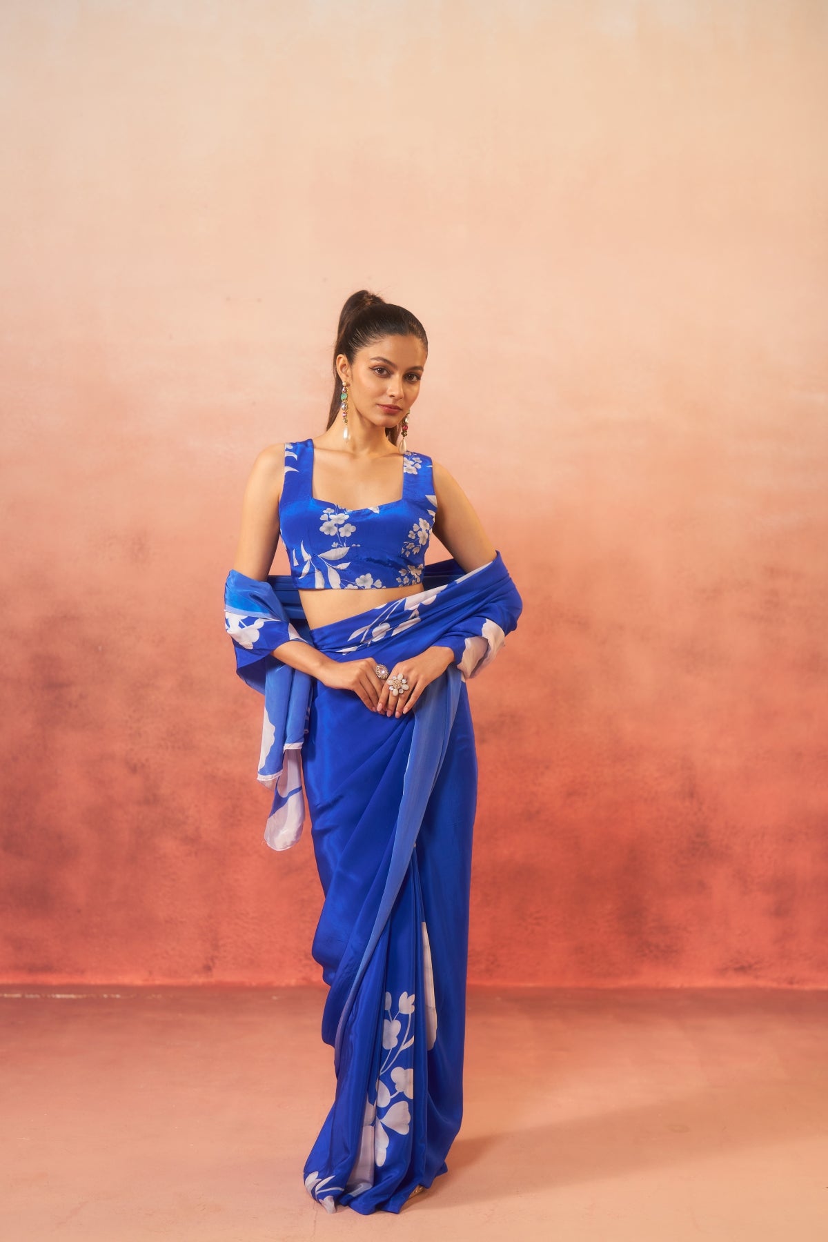 Neelphool – Blue Saree with White Floral Elegance