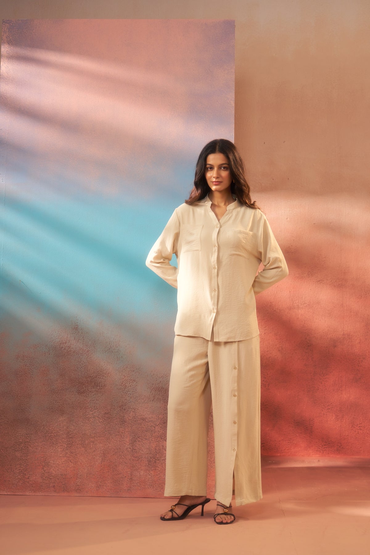 Sand Dusk – Beige Coord Set with Buttons