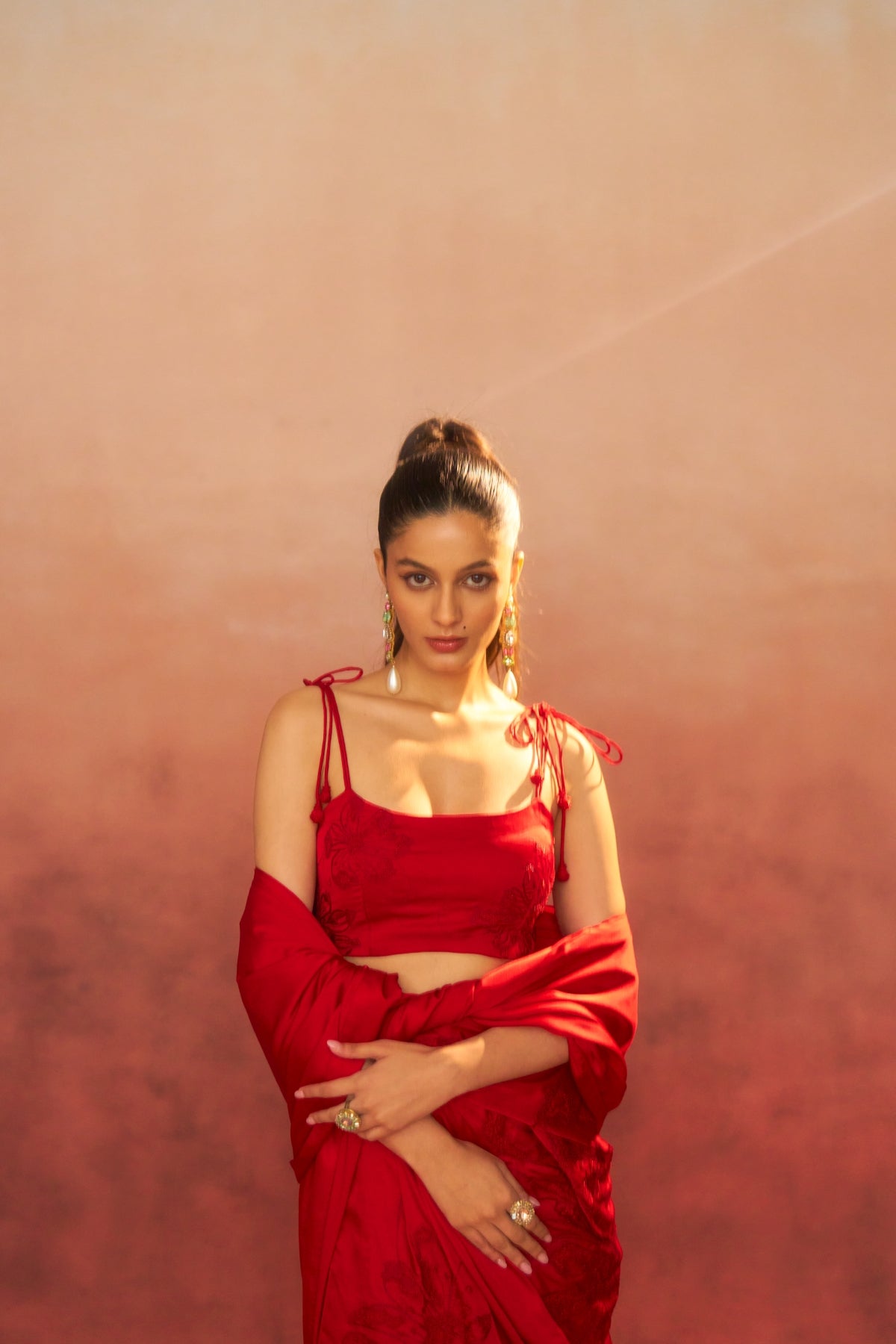 Gul-e-Noor – Hand-Embroidered Red Saree