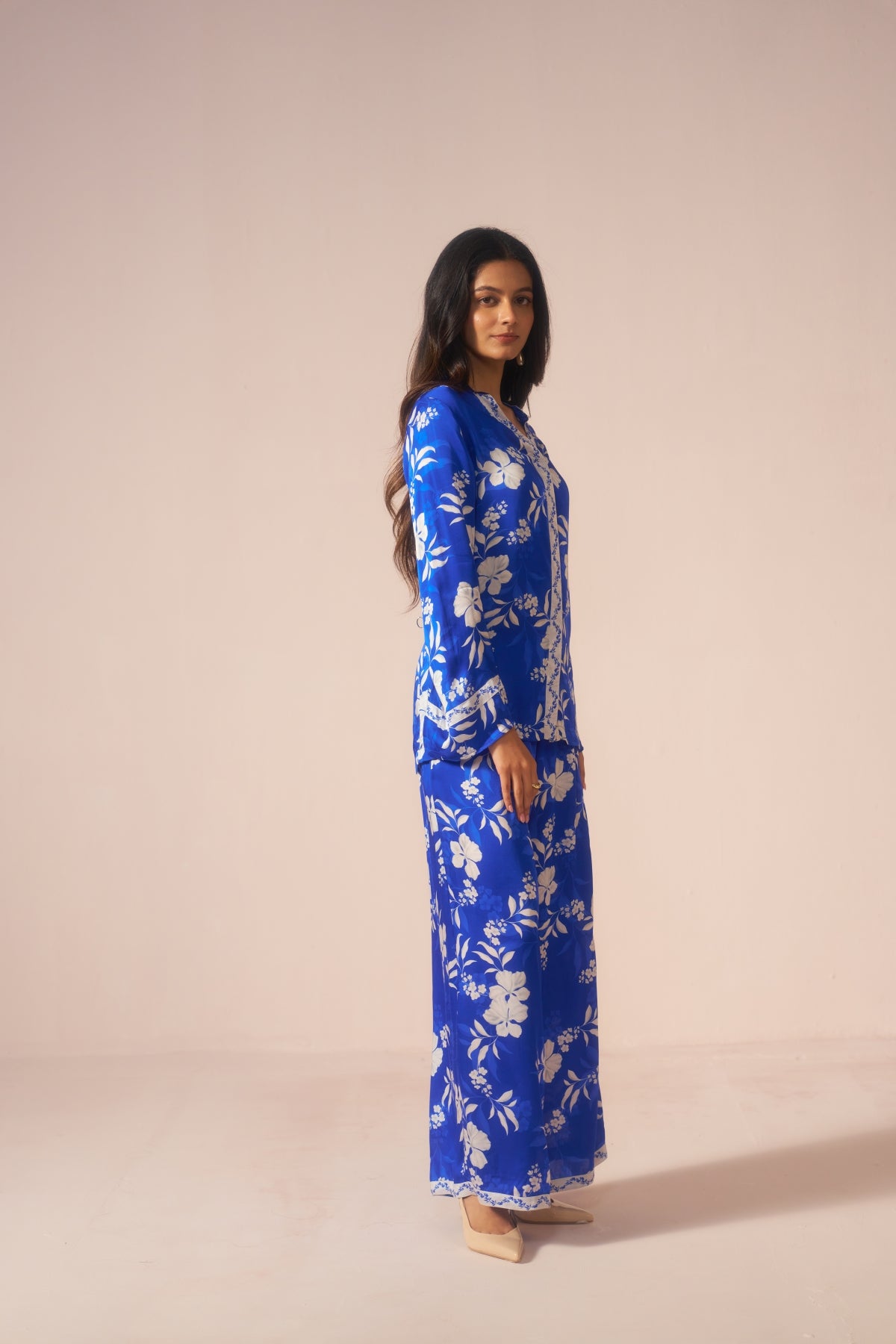 Neelphool – Blue Coord Set with White Floral Elegance