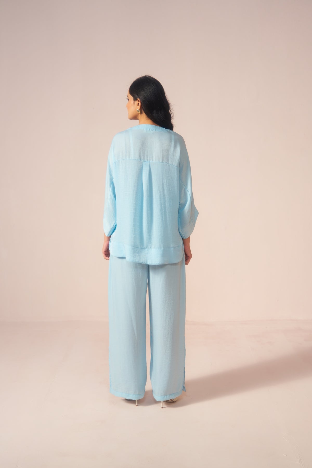 Sky Drift – Sky Blue Coord Set with Slit Pants