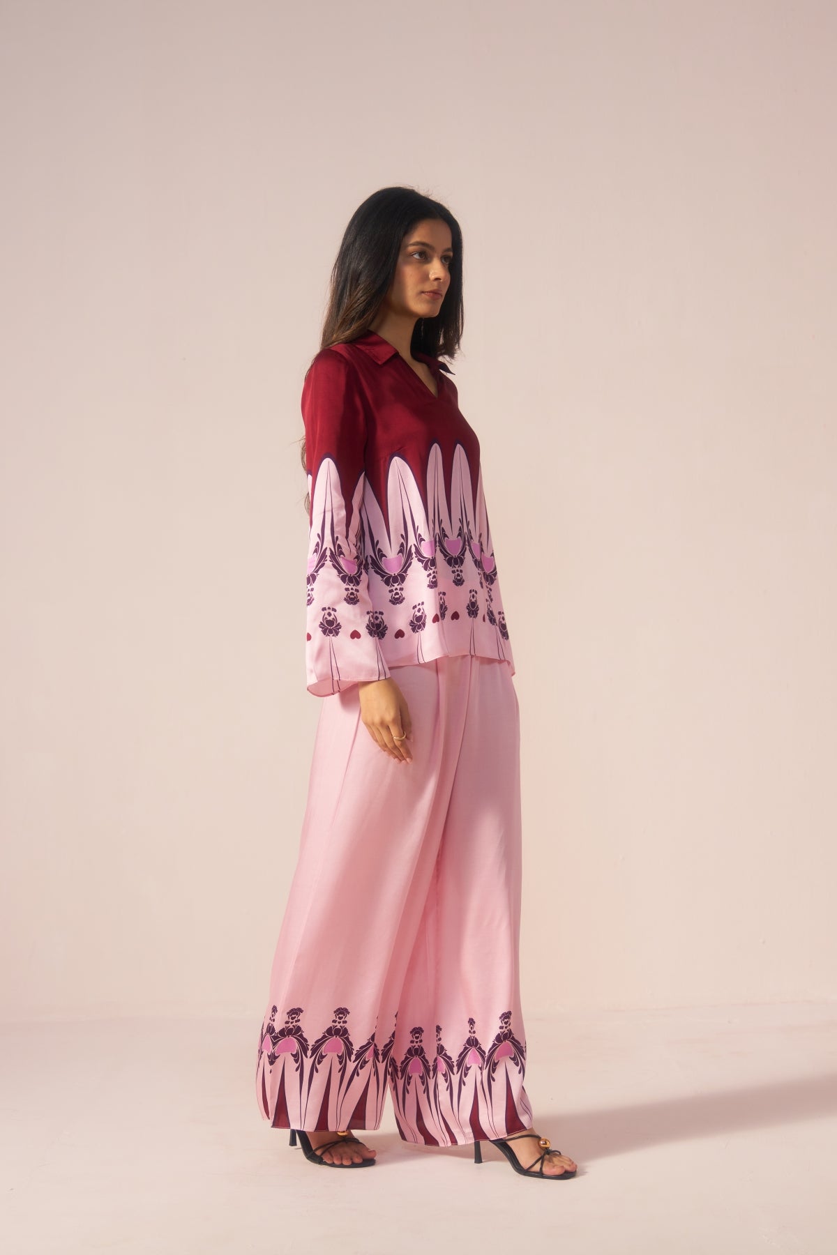 Gulnaar – Pink with Maroon Motifs Coord Set