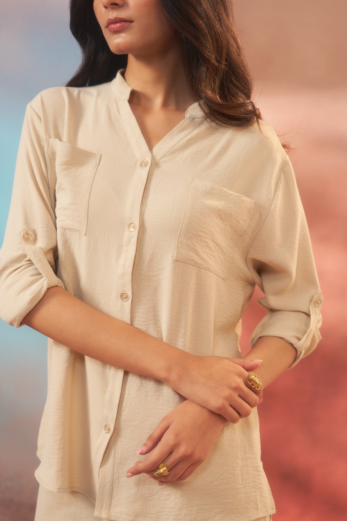 Sand Dusk – Beige Coord Set with Buttons