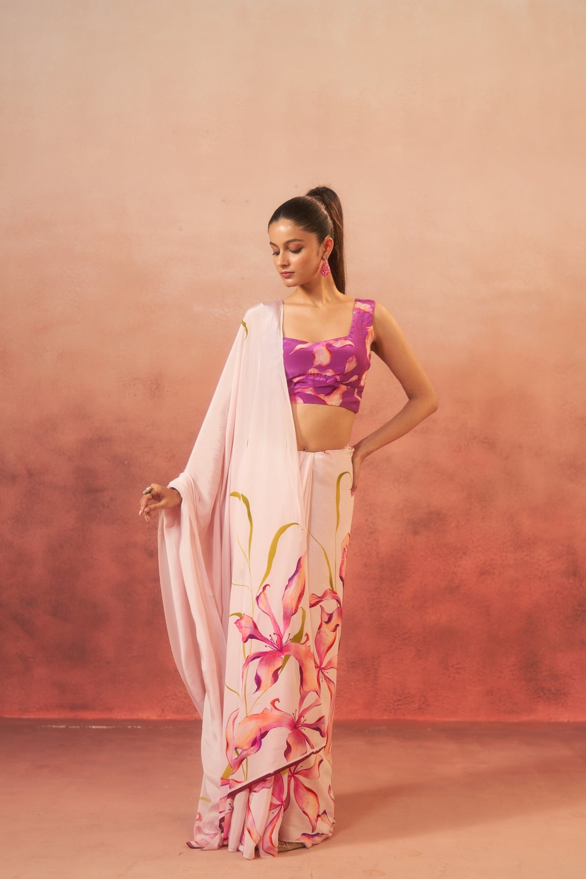 Nargis – Lily Bloom in Soft Beige (Pure Crepe)