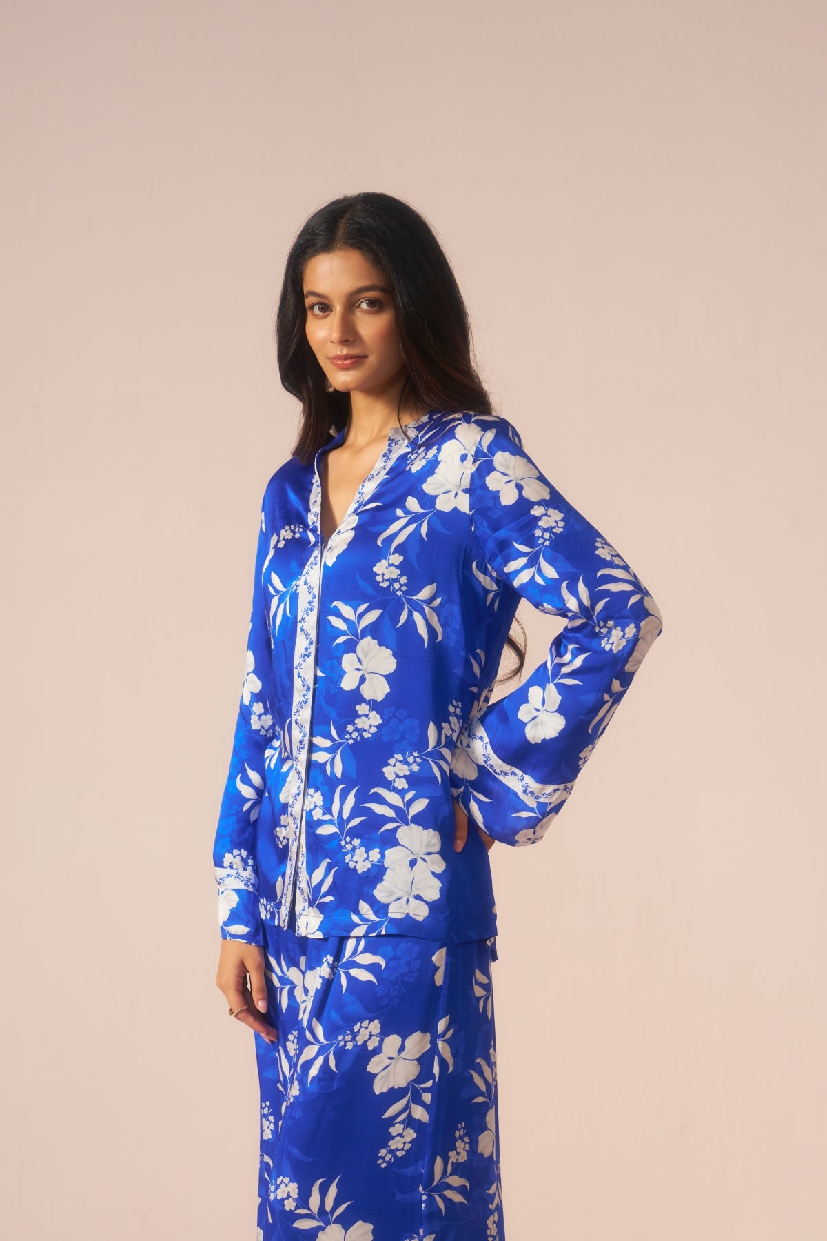 Neelphool – Blue Coord Set with White Floral Elegance