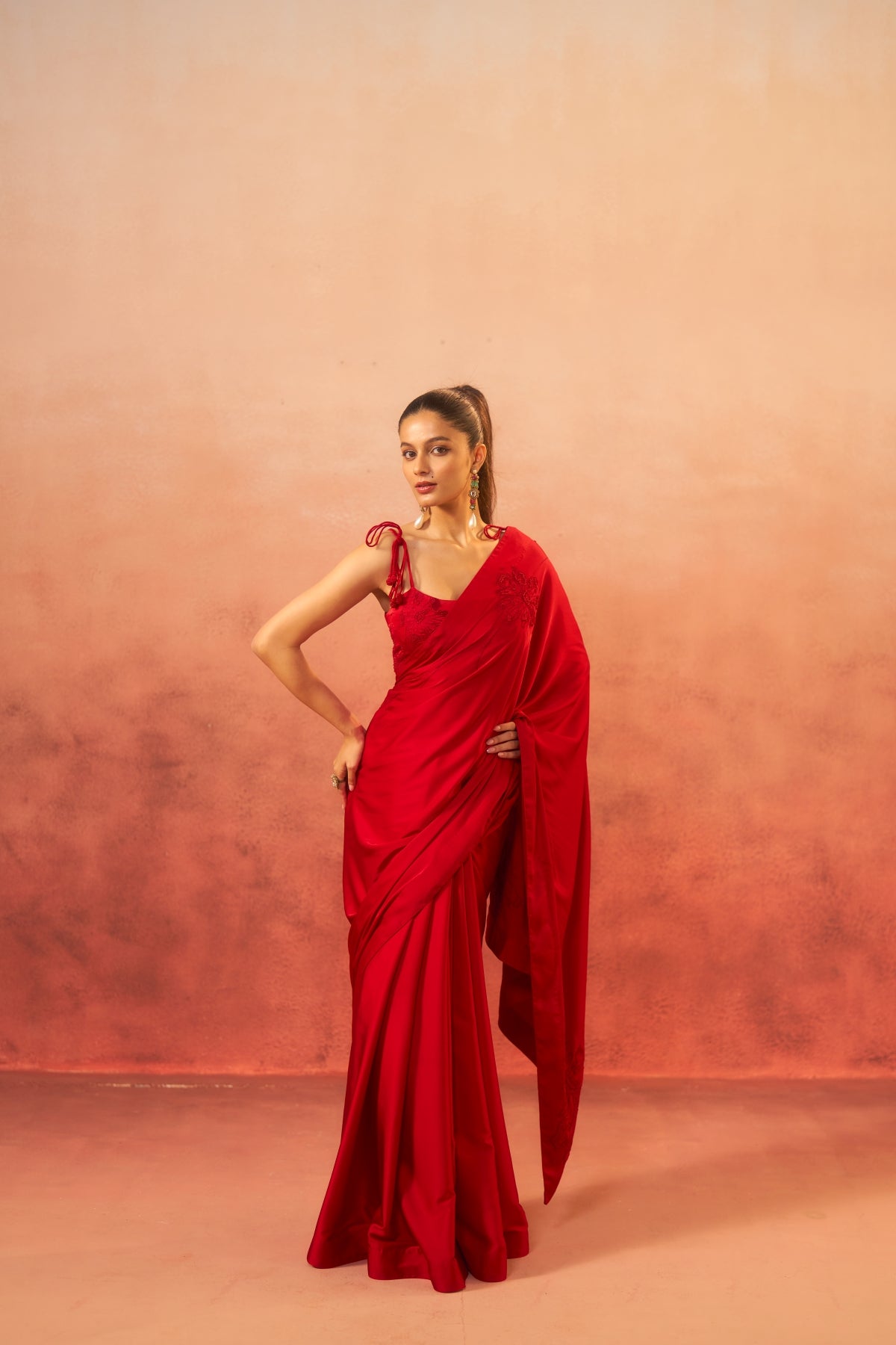 Gul-e-Noor – Hand-Embroidered Red Saree