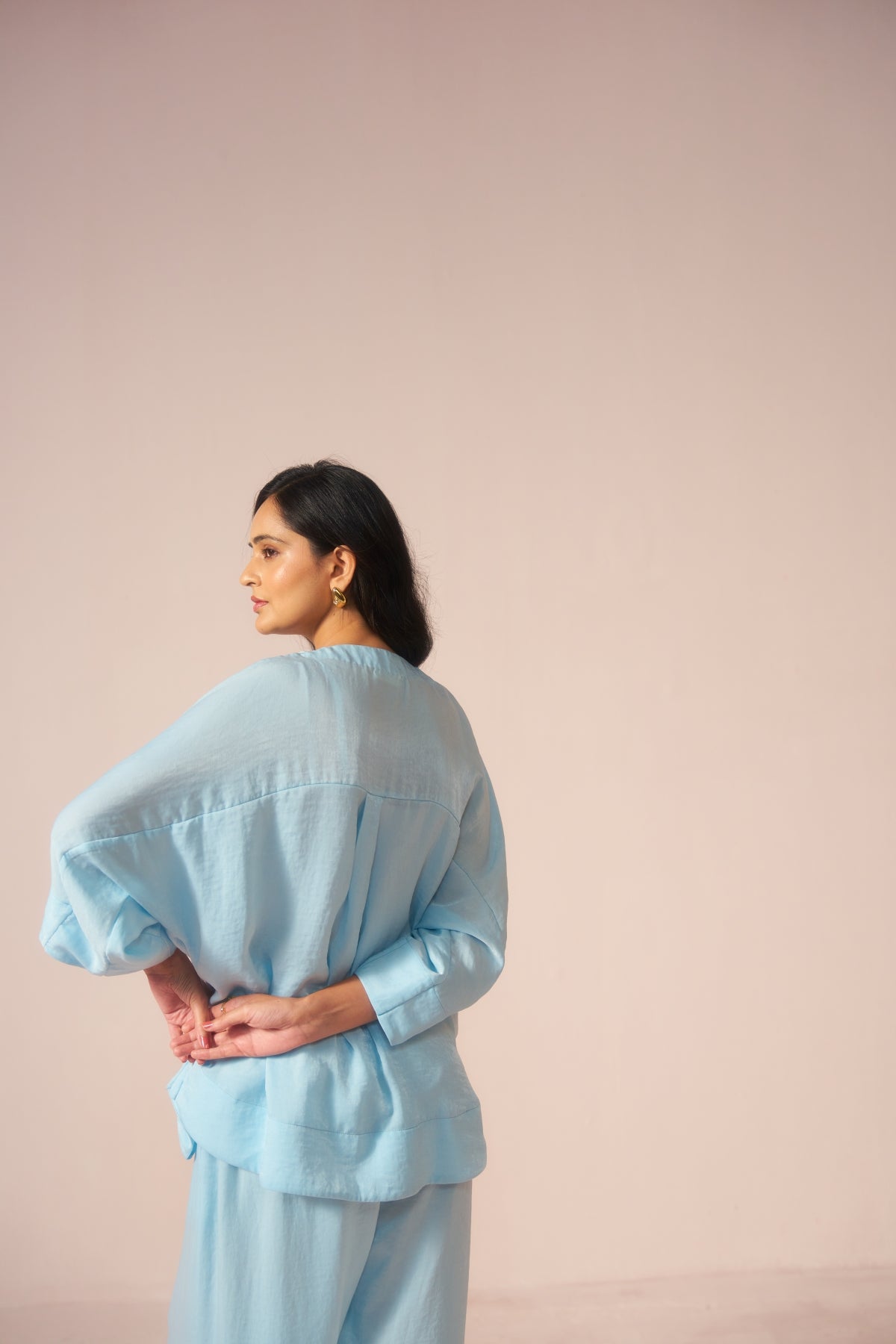 Sky Drift – Sky Blue Coord Set with Slit Pants