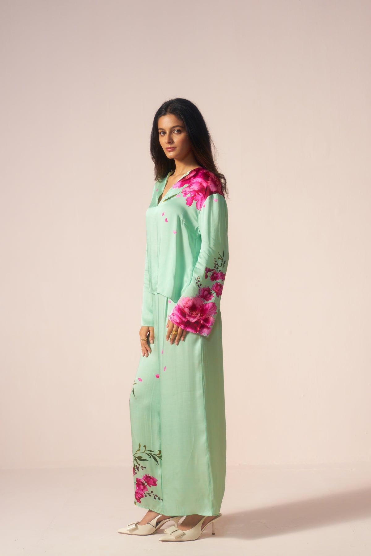 Gulbagh – Green Coord Set with Floral Bird Charm