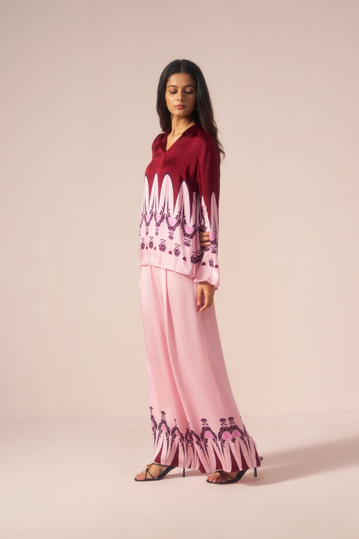 Gulnaar – Pink with Maroon Motifs Coord Set