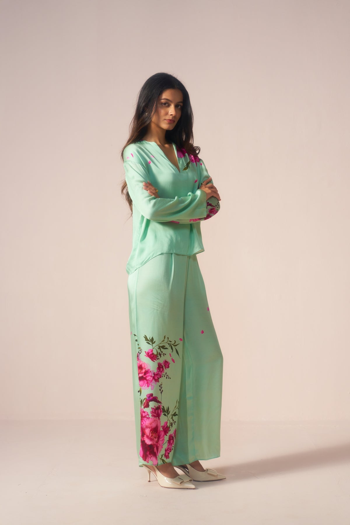 Gulbagh – Green Coord Set with Floral Bird Charm