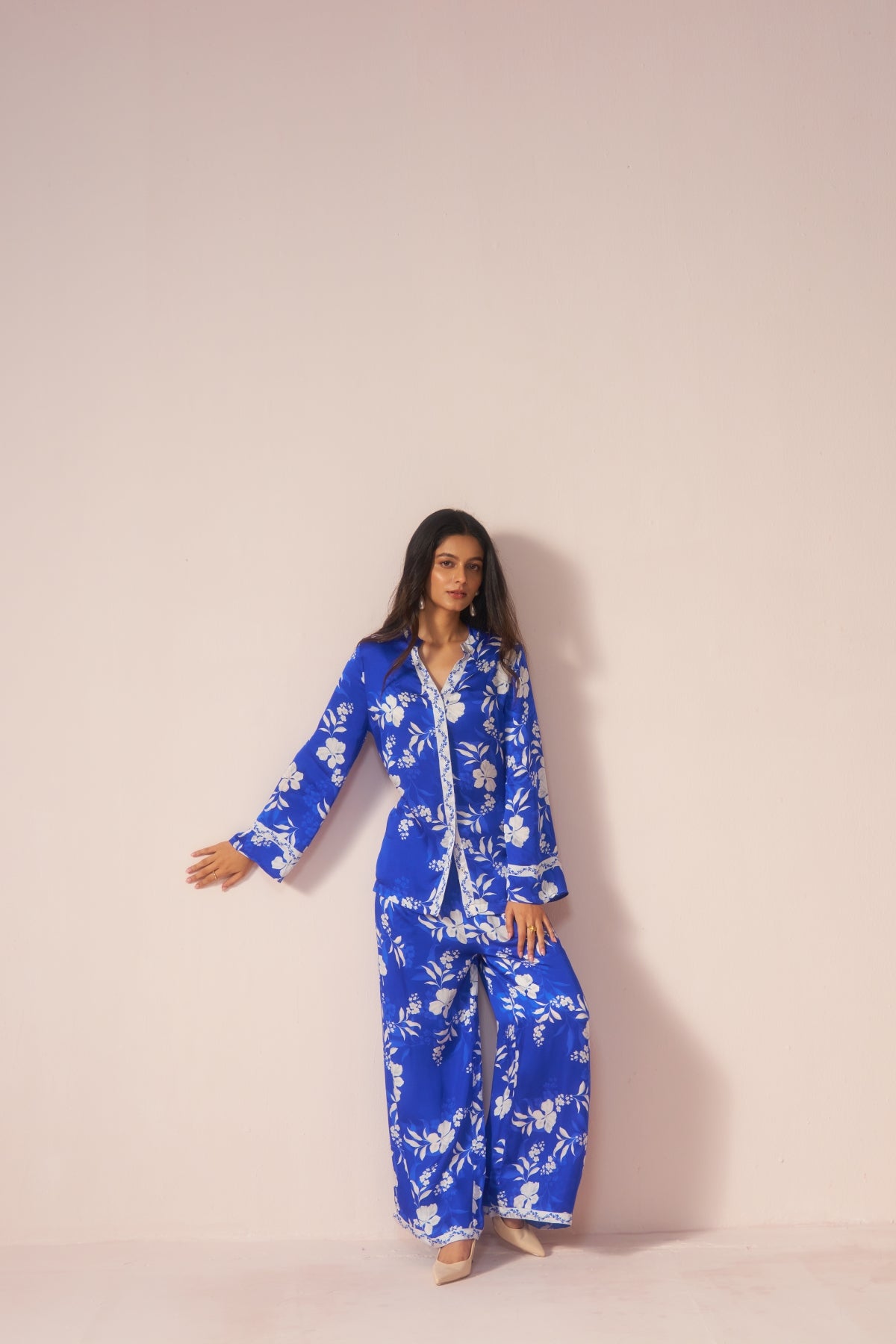 Neelphool – Blue Coord Set with White Floral Elegance