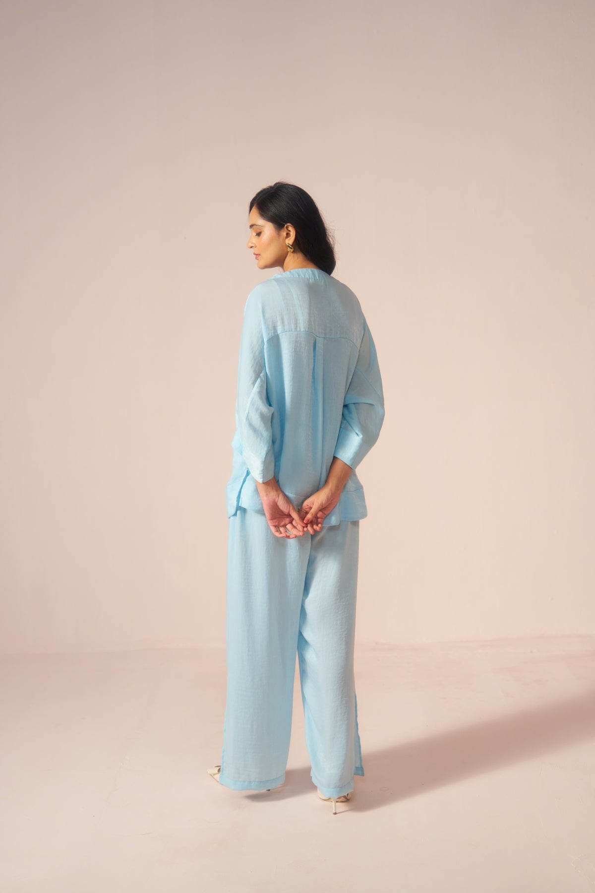 Sky Drift – Sky Blue Coord Set with Slit Pants