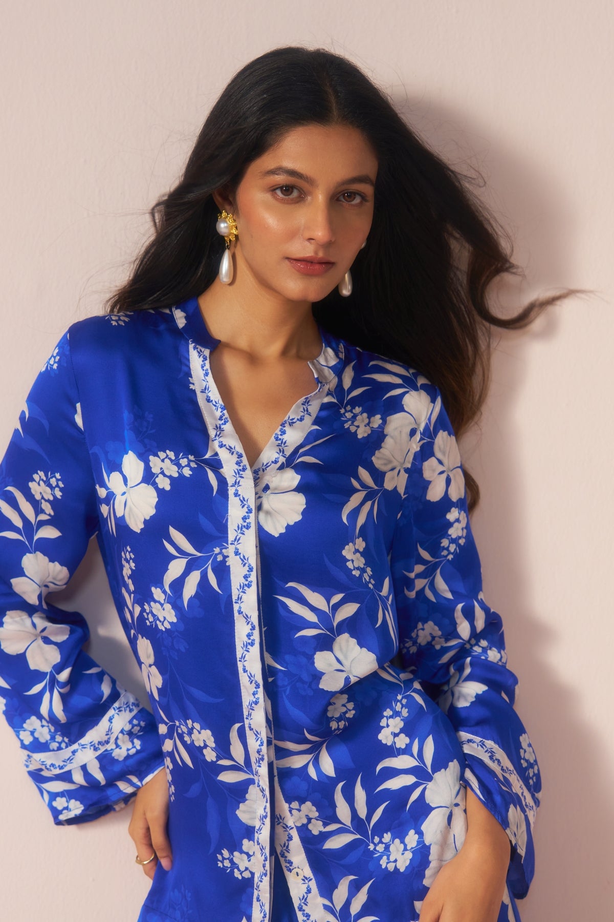 Neelphool – Blue Coord Set with White Floral Elegance