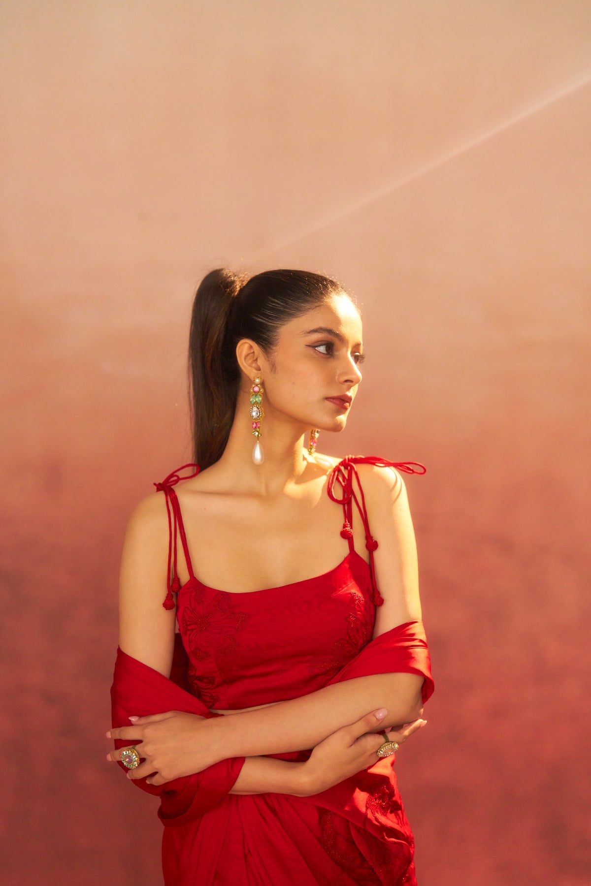 Gul-e-Noor – Hand-Embroidered Red Saree