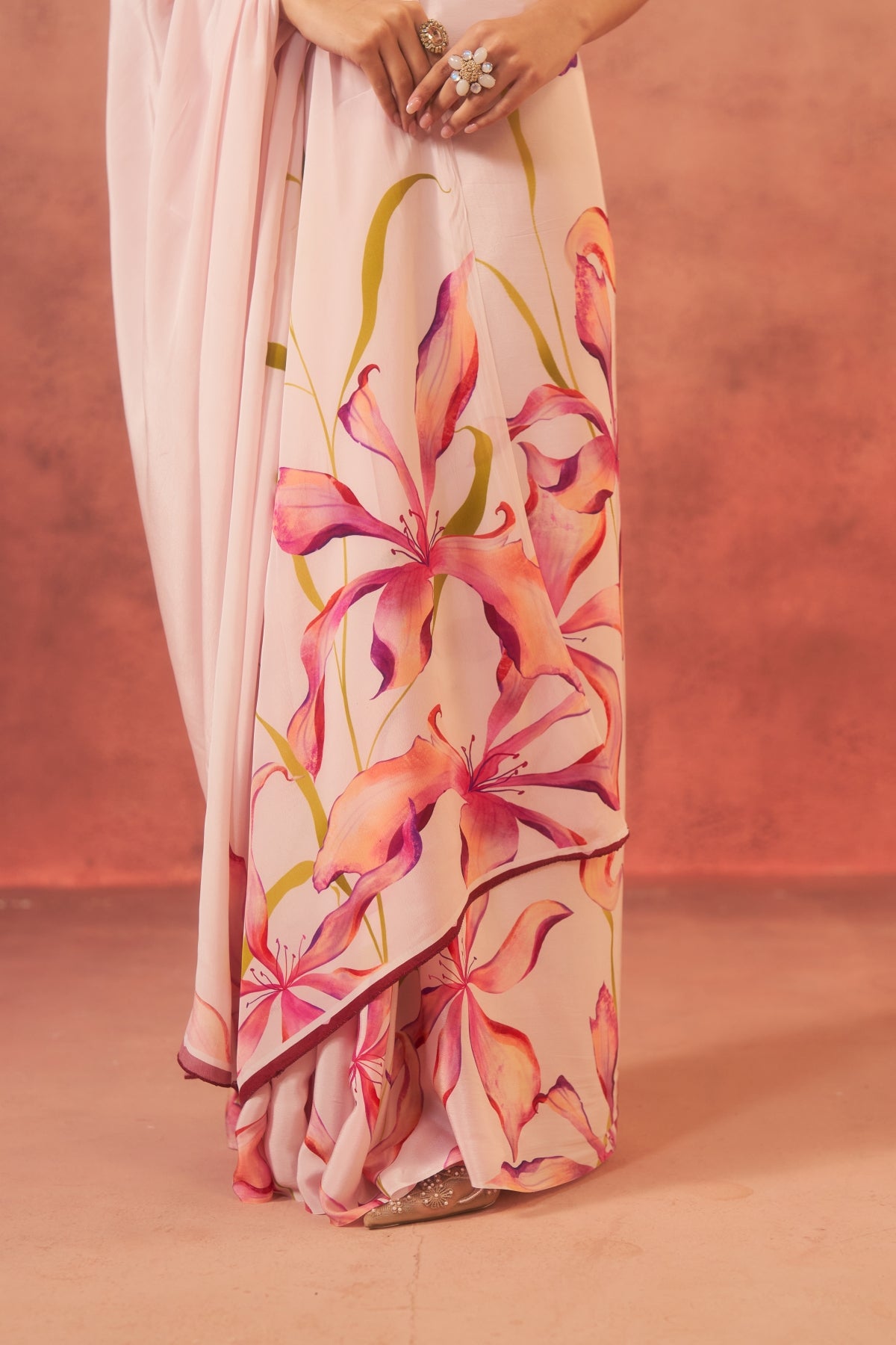 Nargis – Lily Bloom in Soft Beige (Pure Crepe)